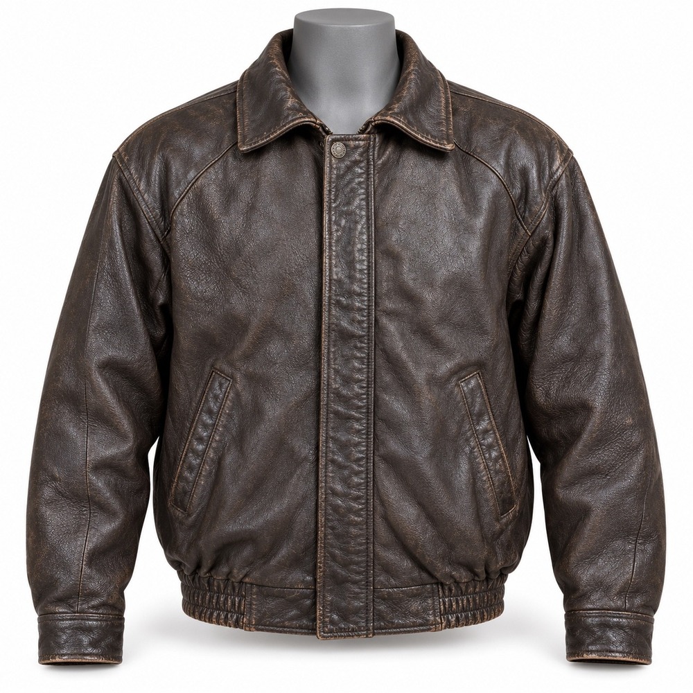 Wilsons Leather Mens XL Brown Distressed Genuine Leather Bomber Jacket Vintage